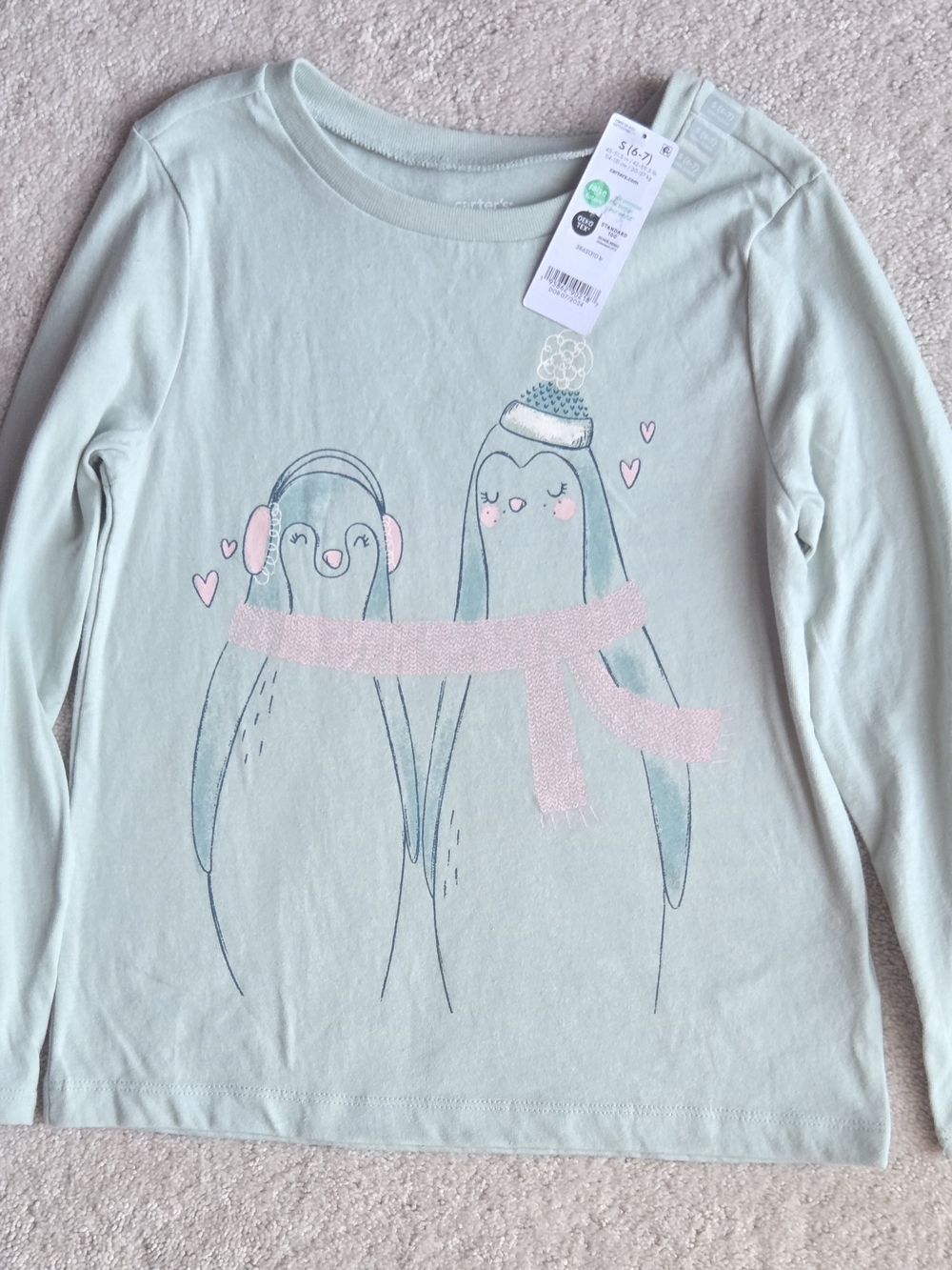 Carter's Mint Green Long-Sleeve Tee with Penguin Pair